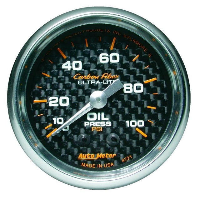 Autometer Carbon Fiber 52mm 100 PSI Mechanical Oil Pressure Gauge AutoMeter Gauges  AXOPROS