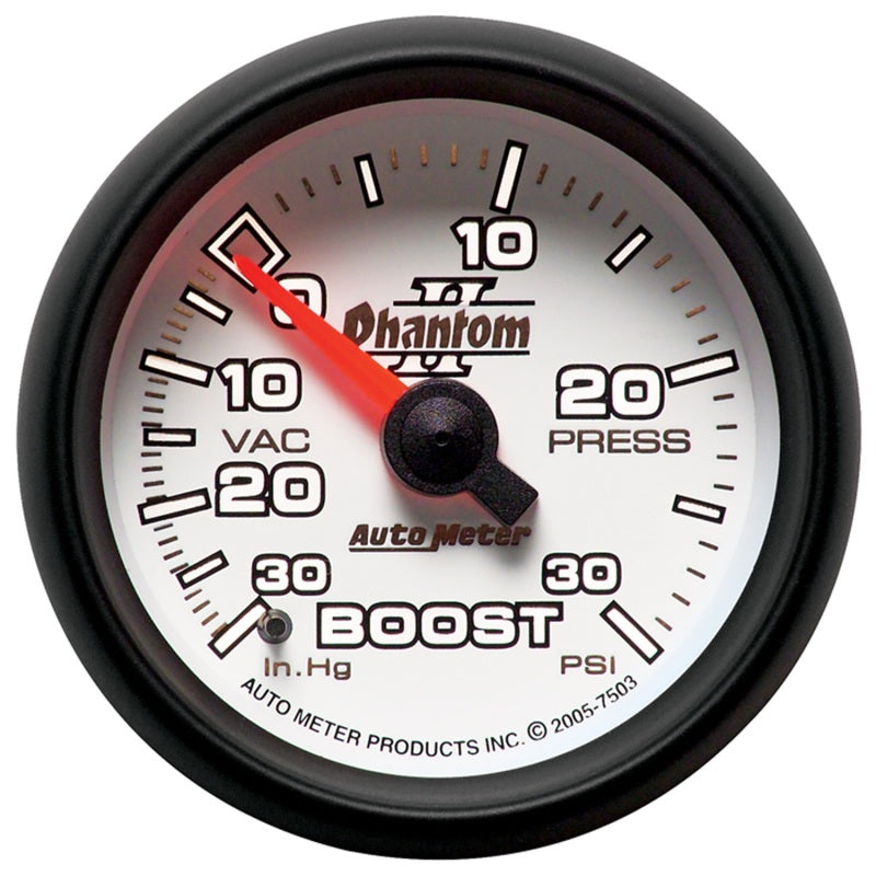 Autometer Phantom II 52.4mm Mechanical Vacuum / Boost Gauge 30 In. HG/30 PSI AutoMeter Gauges  AXOPROS