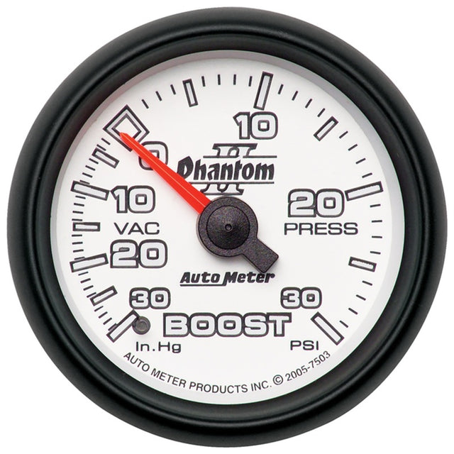 Autometer Phantom II 52.4mm Mechanical Vacuum / Boost Gauge 30 In. HG/30 PSI AutoMeter Gauges  AXOPROS