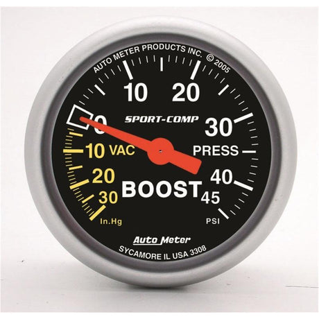 Autometer Sport-Comp 52mm 45 PSI Mechanical Boost Gauge AutoMeter Gauges  AXOPROS