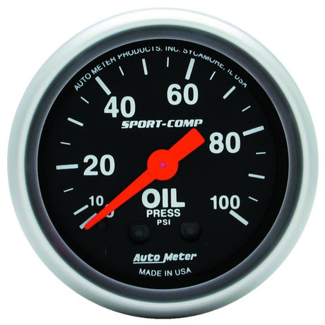 Autometer Sport Comp 52mm Mechanical 0-100 PSI Oil Pressure Gauge AutoMeter Gauges  AXOPROS
