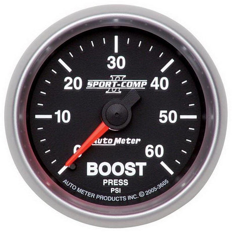 Autometer Sport-Comp II Mechanical 52mm 0-60 PSI Mechanical Boost Gauge AutoMeter Gauges  AXOPROS