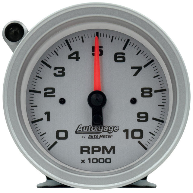 AutoMeter Tachometer Gauge 10K RPM 3 3/4in Pedestal w/Ext. Shift-Light - Silver Dial/Black Case AutoMeter Performance Monitors  AXOPROS