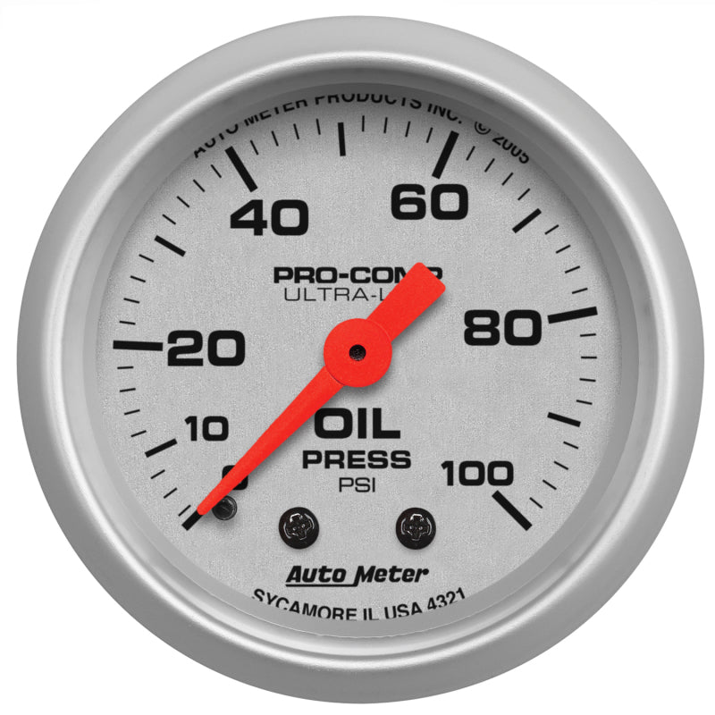 Autometer Ultra-Lite 52mm 0-100 PSI Mechanical Oil Pressure Gauge AutoMeter Gauges  AXOPROS