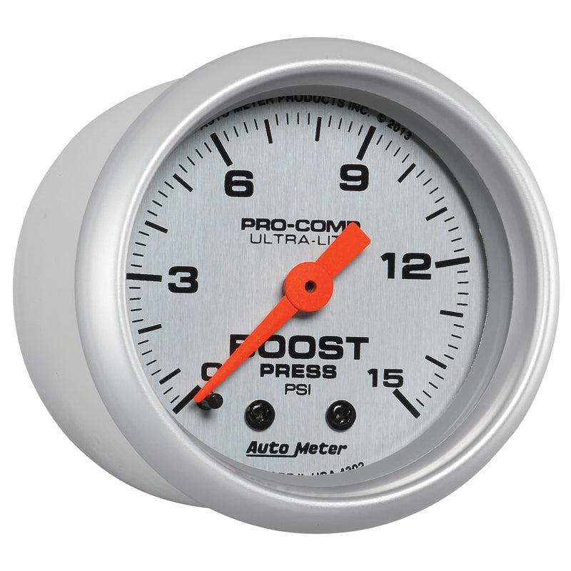 Autometer Ultra-Lite 52mm 0-15 PSI Mechanical Boost Gauge AutoMeter Gauges  AXOPROS