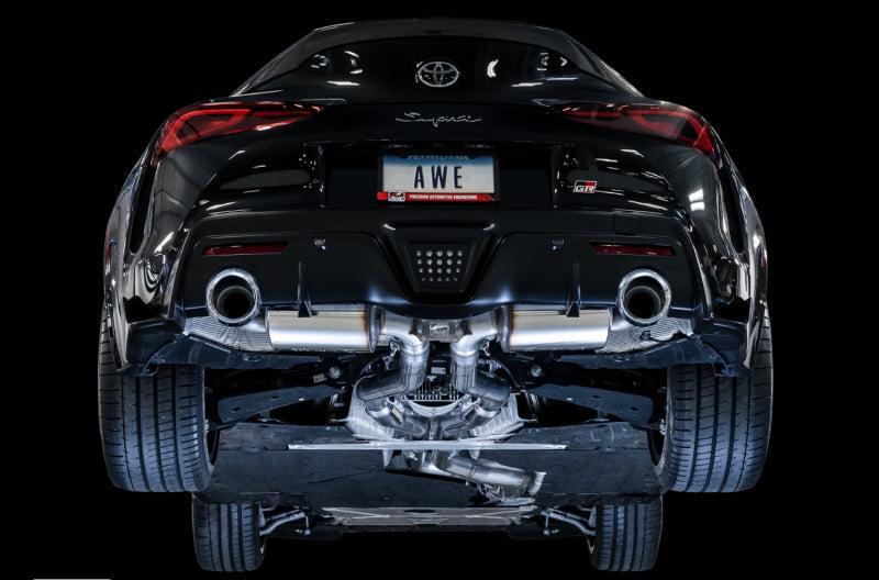 AWE 2020 Toyota Supra A90 Resonated Touring Edition Exhaust - 5in Chrome Silver Tips AWE Tuning Catback  AXOPROS