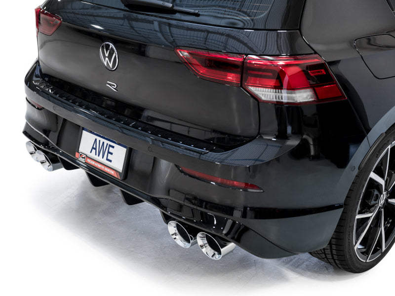 AWE MK8 Volkswagen Golf R 3in Touring Edition Quad Exhaust - Chrome Silver Tips AWE Tuning Catback  AXOPROS
