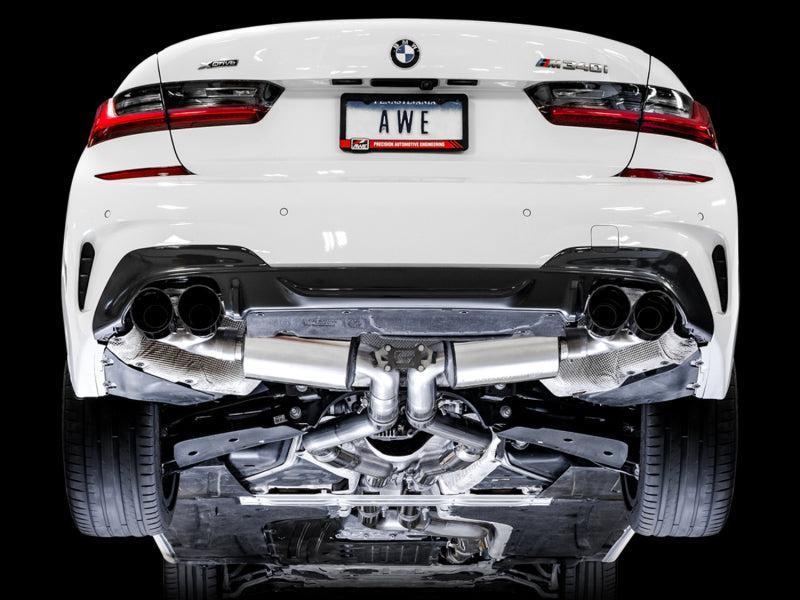 AWE Tuning 2019+ BMW M340i (G20) Resonated Touring Edition Exhaust - Quad Diamond Black Tips AWE Tuning Catback  AXOPROS