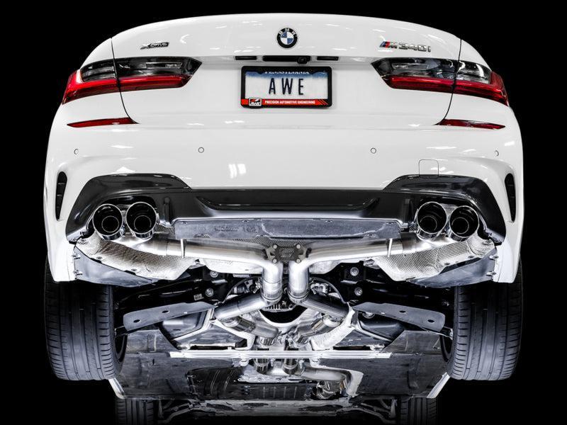 AWE Tuning 2019+ BMW M340i (G20) Track Edition Exhaust - Quad Chrome Silver Tips AWE Tuning Catback  AXOPROS