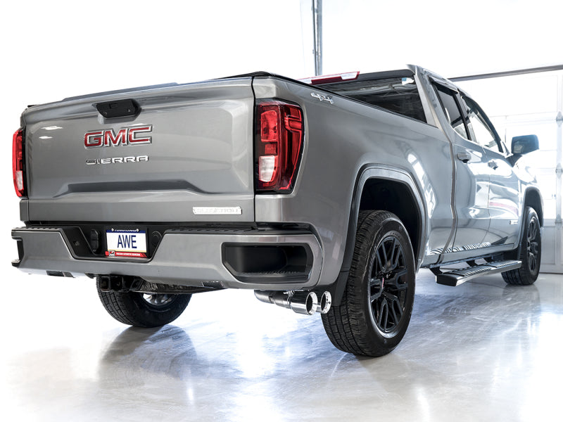 AWE Tuning 4th Gen GM 1500 5.3L 0FG Catback Dual Side Exit (Flat Bumper) - Chrome Tips AWE Tuning Catback  AXOPROS