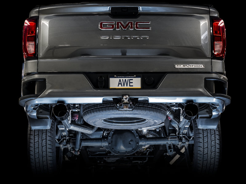 AWE Tuning 4th Gen GM 1500 5.3L 0FG Catback Split Rear Exit (Flat Bumper) - Dual Diamond Tips AWE Tuning Catback  AXOPROS