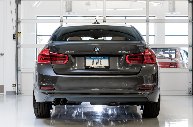 AWE Tuning BMW F3X 28i / 30i Touring Edition Axle-Back Exhaust Single Side - 80mm Silver Tips AWE Tuning Axle Back  AXOPROS