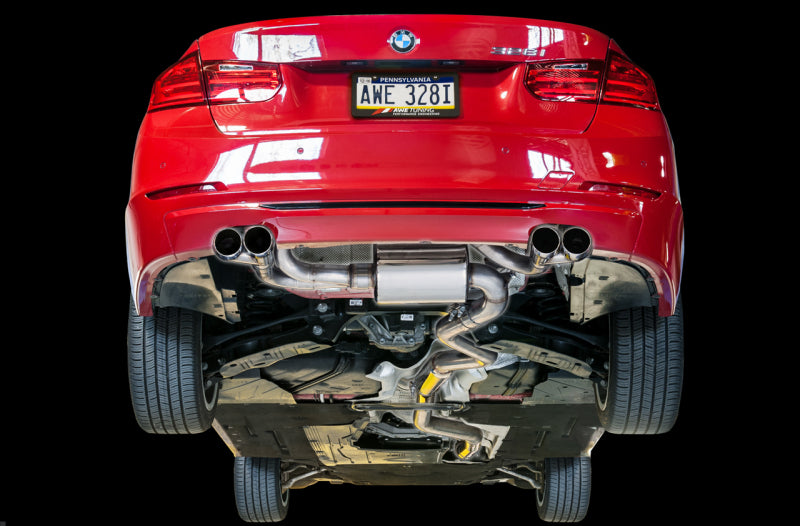 AWE Tuning BMW F3X N20/N26 328i/428i Touring Edition Exhaust Quad Outlet - 80mm Chrome Silver Tips AWE Tuning Axle Back  AXOPROS