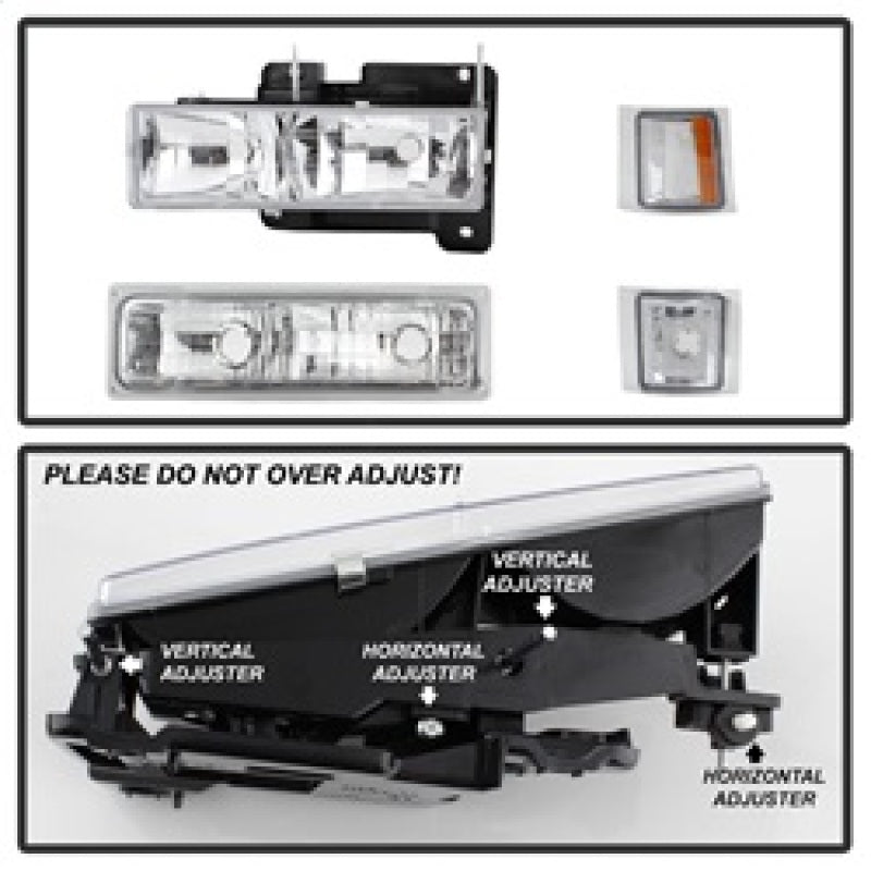 Xtune Chevy Suburban 94-98 Headlights w/ Corner & Parking Lights 8pcs Chrome HD-JH-CCK88-AM-C-SET SPYDER Headlights  AXOPROS