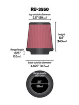 K&N Universal Rubber Filter 3 1/2 inch FLG / 4 5/8 inch Base / 3-1/2 inch Top / 5 1/2 inch Height K&N Engineering Air Filters - Universal Fit  AXOPROS