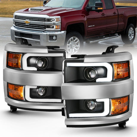 ANZO ANZO 2015-2016 Chevrolet Silverado Projector Headlights w/ Plank Style Design Black w/ Amber Headlights aftermarket performance part