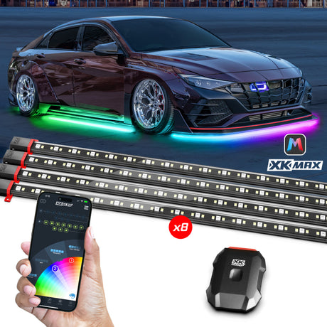 XKGLOW XK Glow XKmax RGBW 8pc Addressable Car Underglow Kit Universal Fitment for 12v Light Accessories and Wiring aftermarket performance part