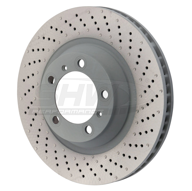 SHW 15-16 Porsche 911 Carrera 4 GTS w/o Ceramics Right Frt Drill-Dimp MB Brake Rotor (99135140401) SHW Performance Brake Rotors - Drilled  AXOPROS
