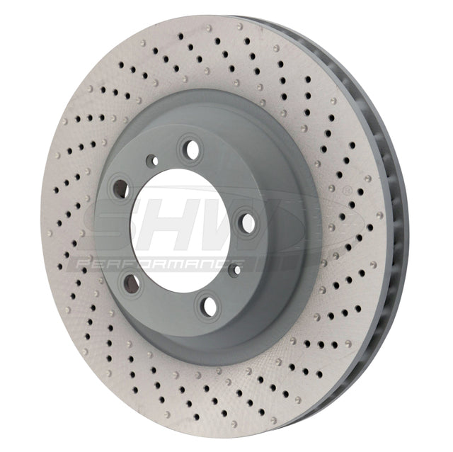 SHW 15-16 Porsche 911 Carrera 4 GTS w/o Ceramics Right Frt Drill-Dimp MB Brake Rotor (99135140401) SHW Performance Brake Rotors - Drilled  AXOPROS