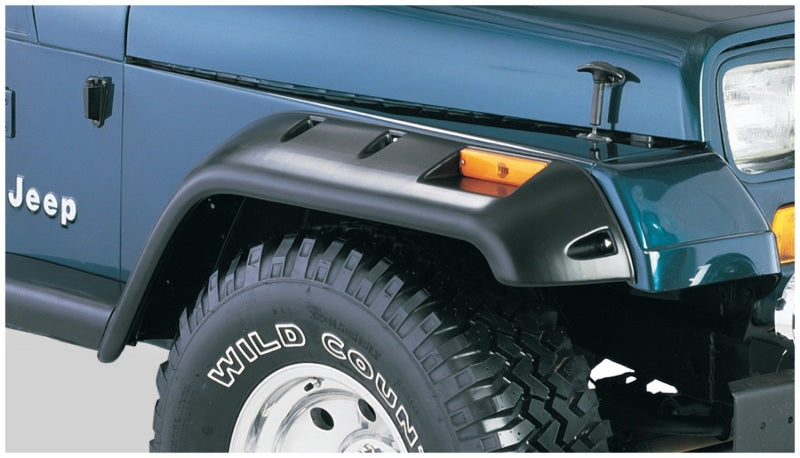 Bushwacker 87-95 Jeep Wrangler Cutout Style Flares 4pc Cutting Optional Not Renegade - Black Bushwacker Fender Flares  AXOPROS