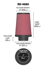 K&N Universal Round Tapered Filter 3 inch FLG / 5 inch Bottom / 4 inch Top / 7 7/8 inch Height K&N Engineering Air Filters - Universal Fit  AXOPROS