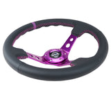 NRG Reinforced Steering Wheel (350mm / 3in. Deep) Black Leather w/Purple Center & Purple Stitching NRG Steering Wheels  AXOPROS