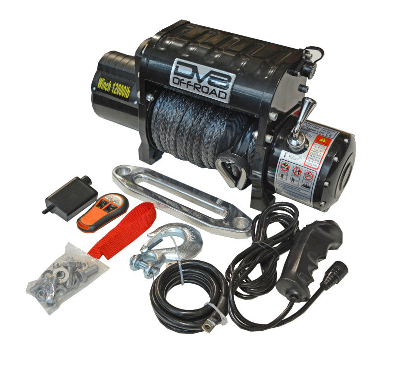 DV8 Offroad 12000 LB Winch w/ Synthetic Line & Wireless Remote - Black DV8 Offroad Winch Kit  AXOPROS