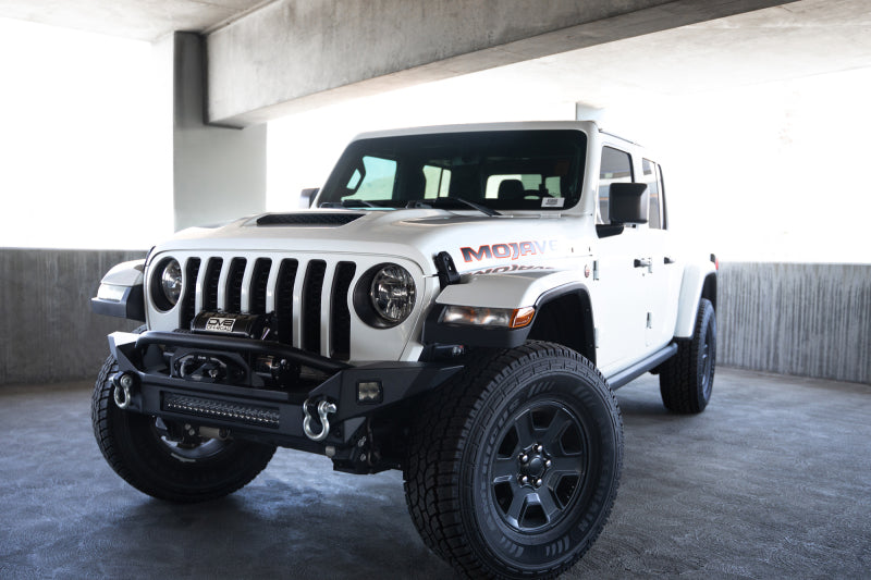 DV8 Offroad 18-23 Jeep Wrangler JL / 20-23 Jeep Gladiator JT FS-7 Mid-Width Winch Front Bumper DV8 Offroad Bumpers - Steel  AXOPROS