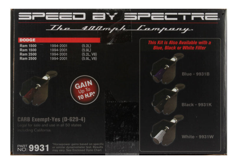 Spectre 94-01 Dodge RAM 1500/2500 V8-5.2/5.9L F/I Air Intake Kit - Polished w/Red Filter Spectre Cold Air Intakes  AXOPROS