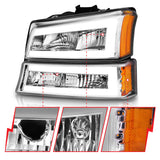 ANZO 2003-2006 Chevrolet Silverado 1500 Crystal Headlights w/ Light Bar Chrome Housing ANZO Headlights  AXOPROS