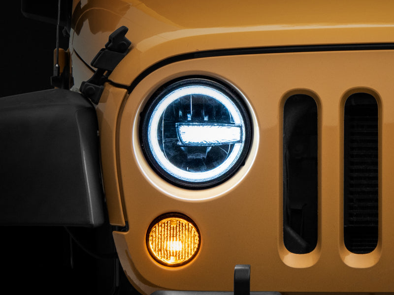 Raxiom 97-18 Jeep Wrangler TJ/JK 7-Inch LED Headlights w/ Halos- Black Housing (Clear Lens) Raxiom Headlights  AXOPROS