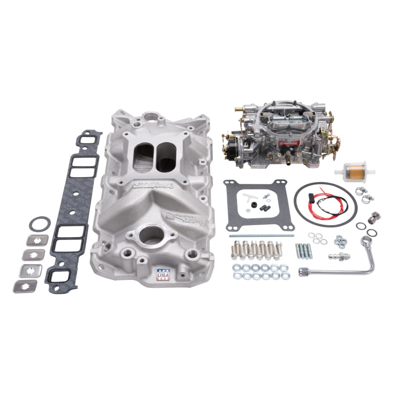Edelbrock Manifold And Carb Kit Performer Eps Small Block Chevrolet 1957-1986 Natural Finish Edelbrock Intake Manifolds  AXOPROS