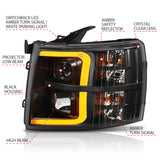 ANZO 07-13 Chevrolet Silverado 1500 Plank Style Projector Headlights Black w/ Amber ANZO Headlights  AXOPROS