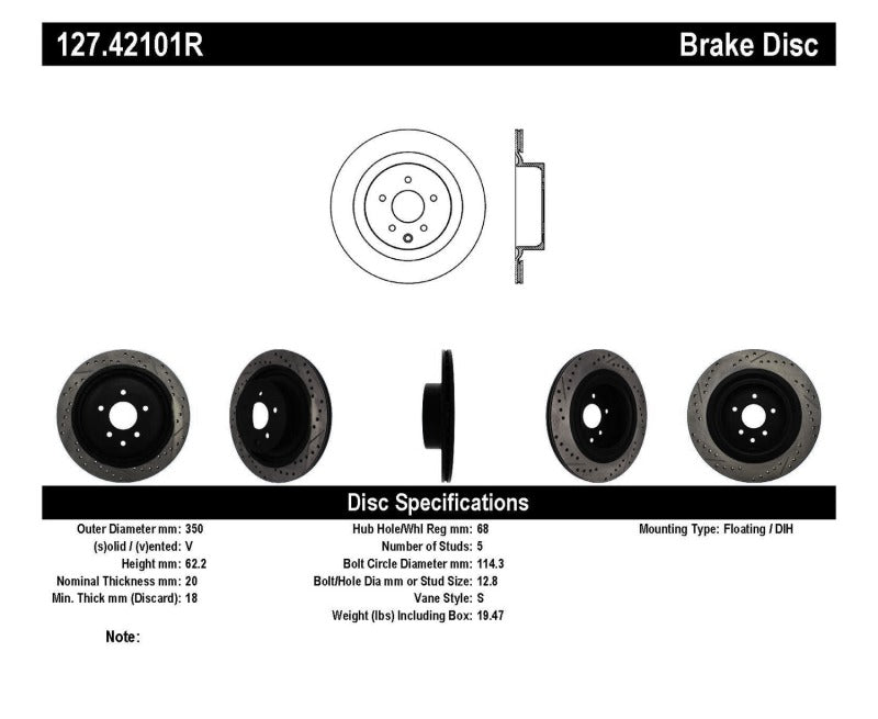 StopTech Infiniti G37 / Nissan 370Z SportStop Slotted & Drilled Rear Right Rotor Stoptech Brake Rotors - Slot & Drilled  AXOPROS