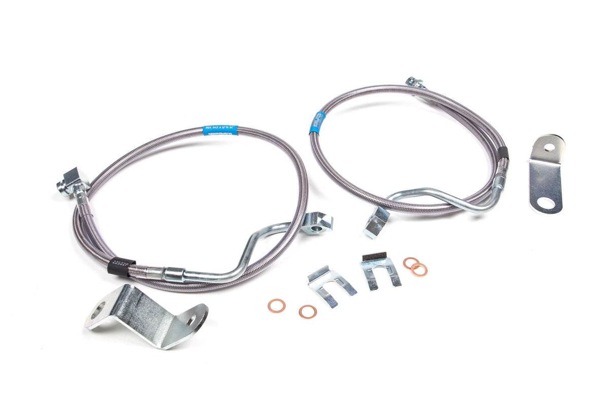 Front Brake Line Set - Stainless Steel - Fits 6-8 Inch Lift - Ford F250/F350 Super Duty (05-07) 4WD BDS Suspension Brake Hydraulic Hose Kit  AXOPROS