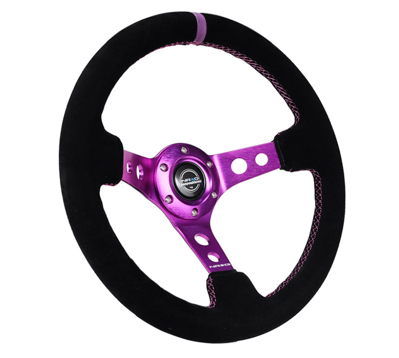 NRG Reinforced Steering Wheel (350mm / 3in. Deep) Black Suede w/Purple Center & Purple Stitching NRG Steering Wheels  AXOPROS