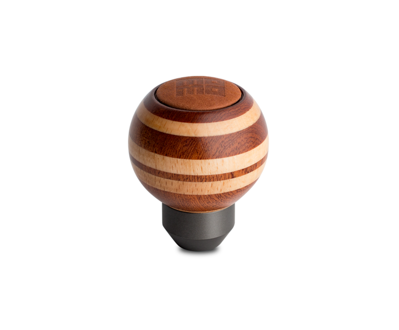 Momo Targa Heritage Shift Knob - Round Wood, Layered Mahogany and Beechwood, Leather Insert Top MOMO Shift Knobs  AXOPROS