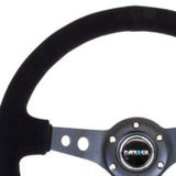 NRG Reinforced Steering Wheel (350mm / 3in. Deep) Blk Suede/Blk Stitch w/Black Circle Cutout Spokes NRG Steering Wheels  AXOPROS