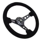 NRG Reinforced Steering Wheel (350mm / 3in. Deep) Blk Suede/Blk Stitch w/Black Circle Cutout Spokes NRG Steering Wheels  AXOPROS