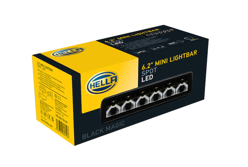 Hella Universal Black Magic 6 L.E.D. Mini Light Bar - Spot Beam Hella Fog Lights  AXOPROS