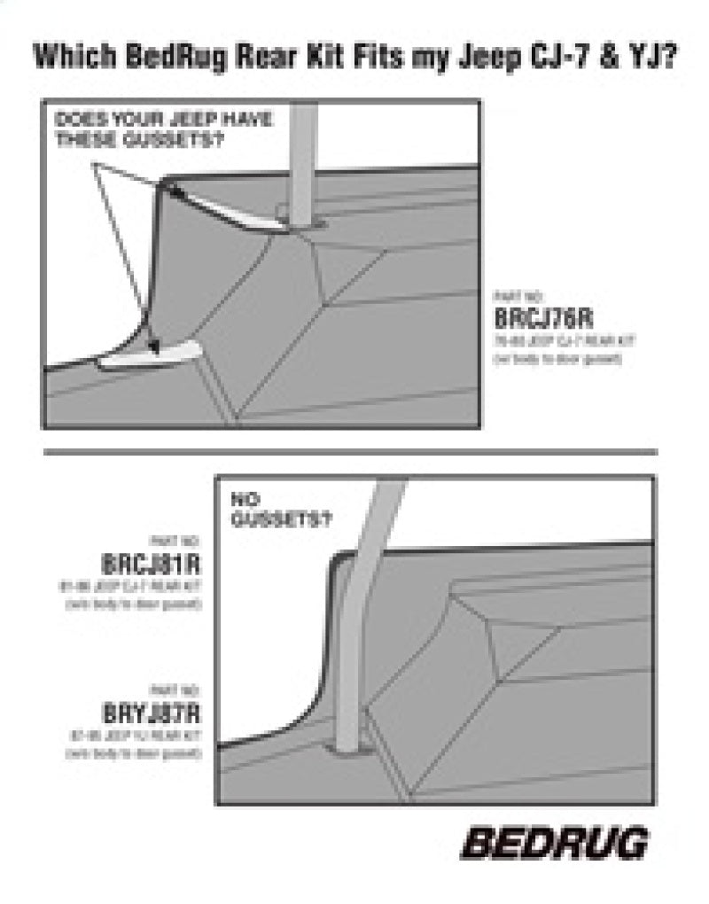 BedRug 87-95 Jeep YJ Rear Kit 4pc Cargo Kit (Incl Tailgate & Cargo Liner) BedRug Bed Liners  AXOPROS