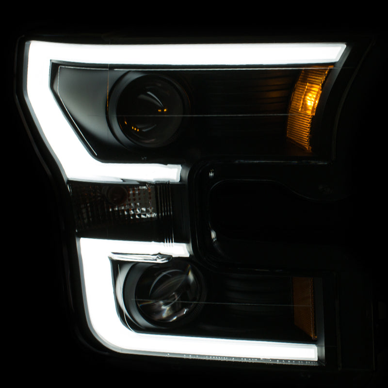 ANZO 2015-2016 Ford F-150 Projector Headlights w/ Plank Style Design Black w/ Amber ANZO Headlights  AXOPROS