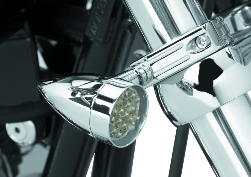 Bikers Choice Chrome Mini LED Turn Signals W/ 41 MM Clamp Universal Custom Pr Bikers Choice Lights Corner  AXOPROS