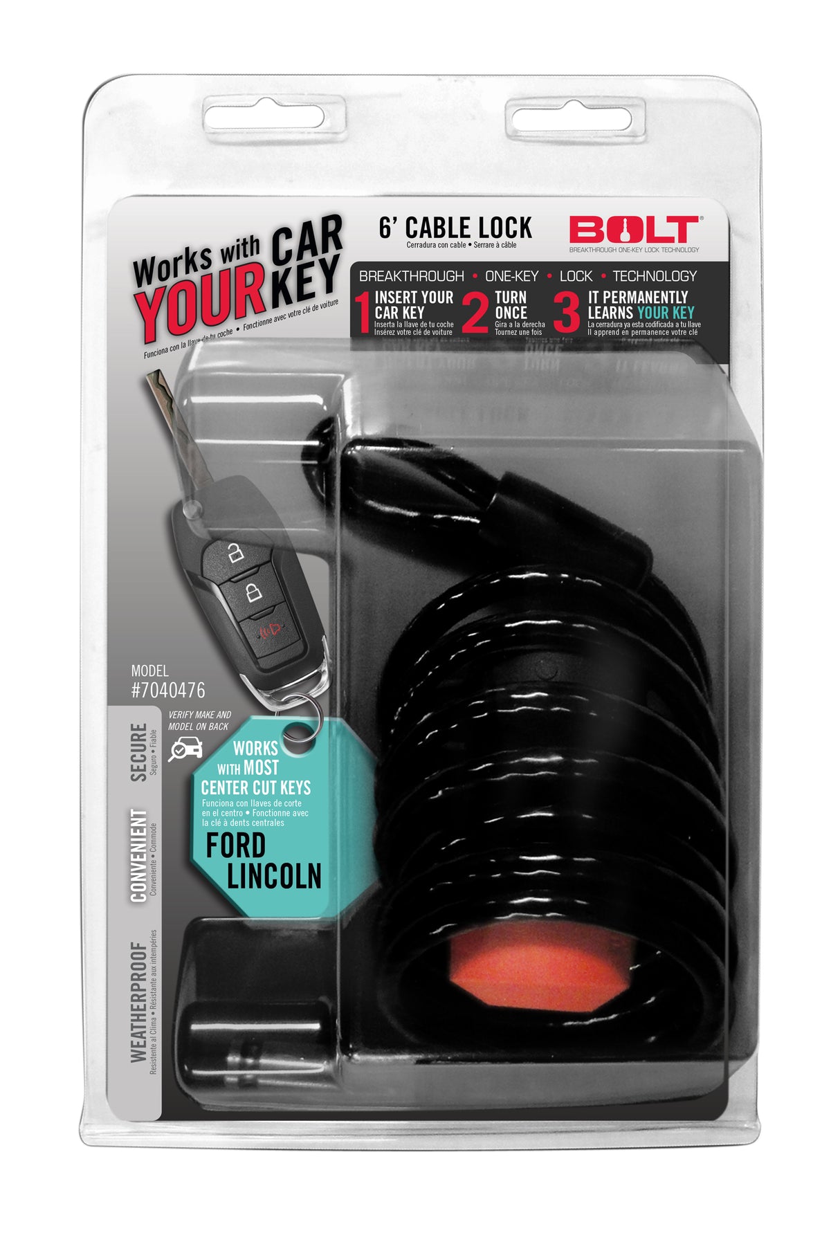 BOLT 6Ft. Cable Lock Ford Center Cut BOLT Cable Lock  AXOPROS