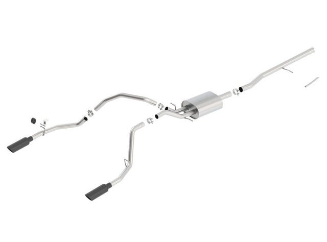 Borla 14 Sierra 1500 C/B S-Type Exh/2.75in Into Dual 2.25in Out 4in Split Rear Exit-Black Chrome Borla Catback  AXOPROS