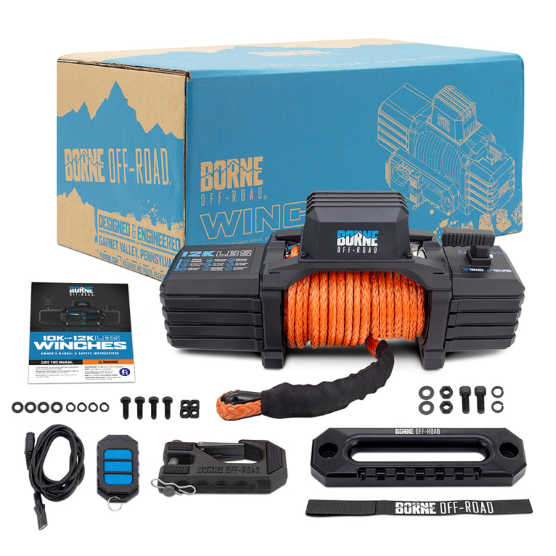 Borne Off-Road 12K Winch - Orange Synthetic Rope Borne Off-Road Winches  AXOPROS