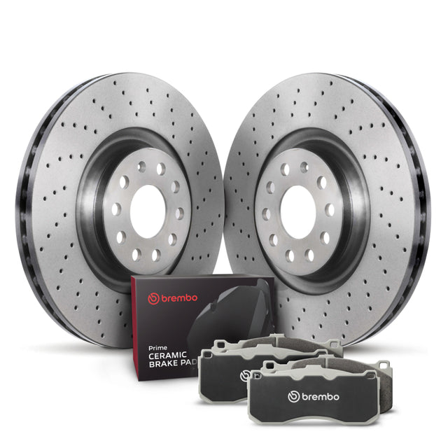 Brembo OE 17-21 BMW 230i/230i xDrive/17-18 320i/320i xDrive Front Disc Brake Kit Brembo OE Brake Rotors - Drilled  AXOPROS