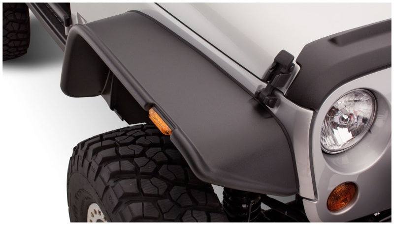 Bushwacker 07-18 Jeep Wrangler Flat Style Flares 2pc - Black Bushwacker Fender Flares  AXOPROS