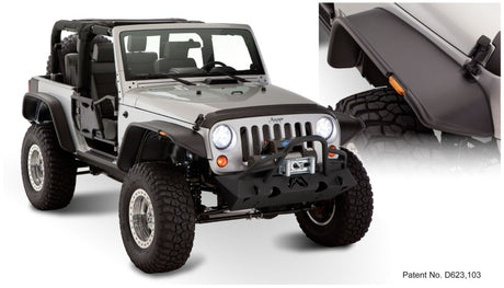 Bushwacker 07-18 Jeep Wrangler Flat Style Flares 4pc Fits 2-Door Sport Utility Only - Black Bushwacker Fender Flares  AXOPROS
