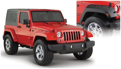 Bushwacker 07-18 Jeep Wrangler Pocket Style Flares 2pc - Black Bushwacker Fender Flares  AXOPROS